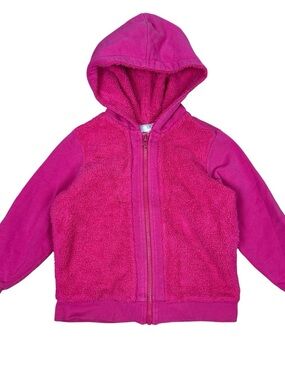 Hanna Andersson Girls Bright Pink Sherpa Hooded Zip-Up Fleece Jacket